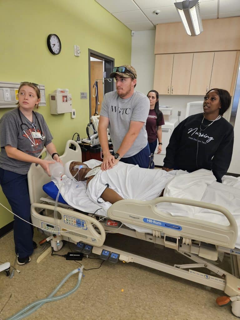 WGTC nursing students work on a patient during a simulated mass casualty event at WGTC’s Coweta campus.