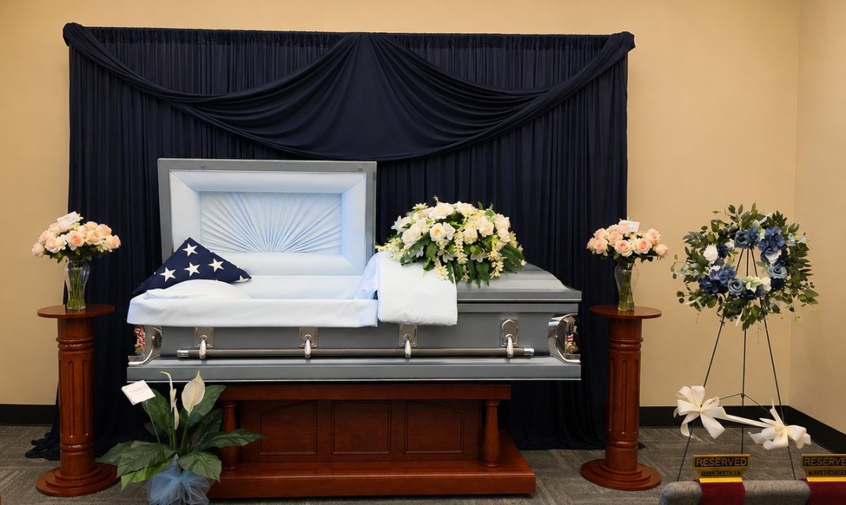 casket with flowers
