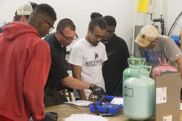 air conditioning students at work