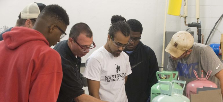 air conditioning students at work