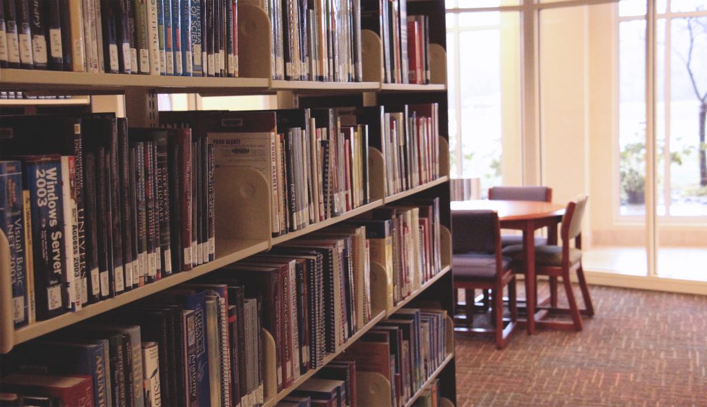 books on library shelf