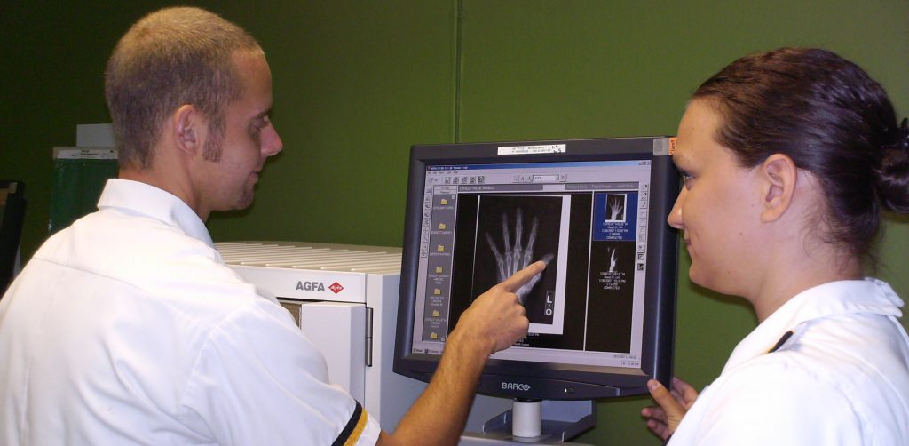 students examining x rays