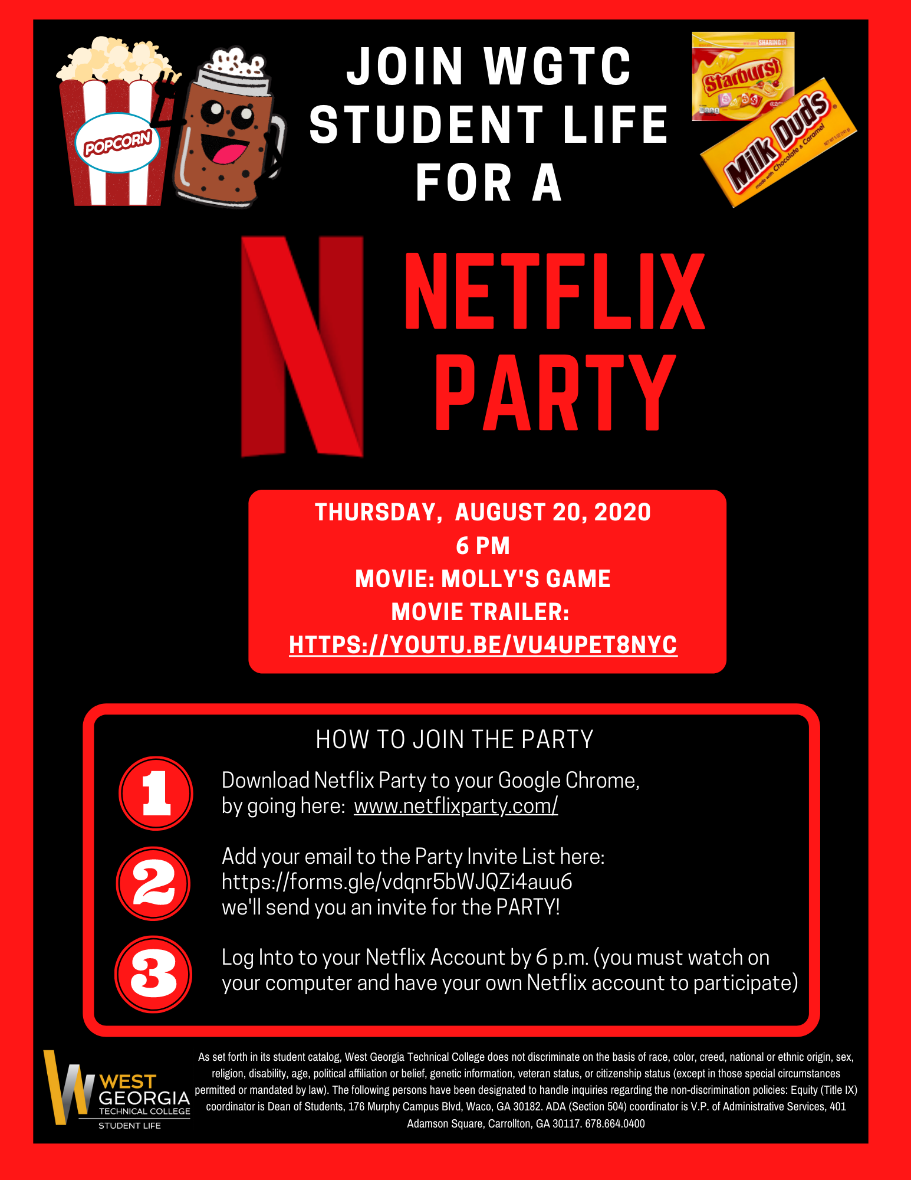 Netflix party info flyer