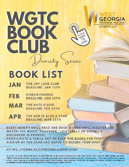 WGTC Book club info joy luck club jan 12, hidden figures jan 25, the hate u give feb 25, the sun is also a star march 25, each month we read a book then discuss and watch the movie together, social distanced or virtually. Participate and keep a book for free, sighn up by deadline by clicking the link