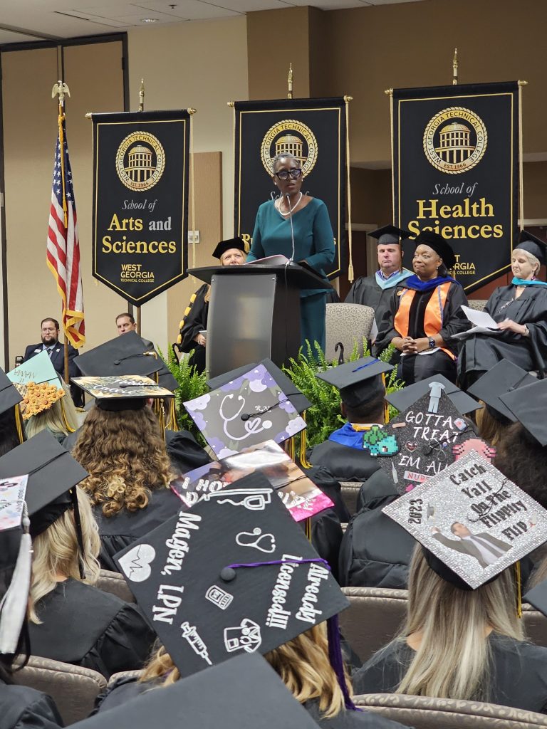 Keynote speaker, Lisa Smith, addresses the graduates during WGTC’s summer commencement exercises.