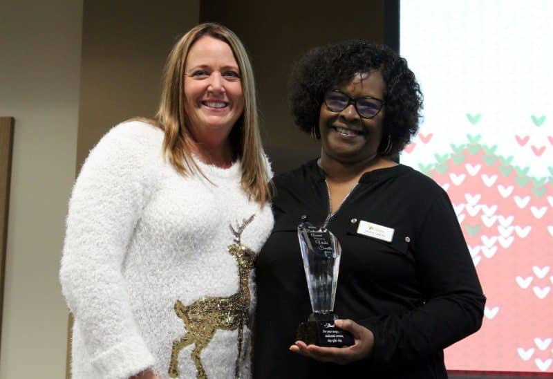 WGTC President Dr. Julie Post presents Vickie Smith with the 2023 Dedication Award.