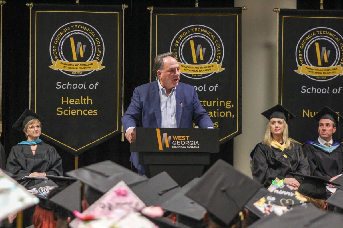 Graduation speaker at podium