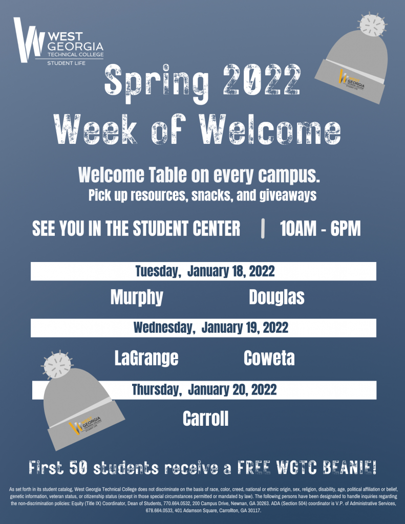 Uwg Calendar Spring 2022 Weeks Of Welcome - West Georgia Technical College