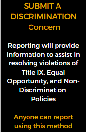 submit a discrimination concern. to resolve violations of non discrimination policies anyone can use this form