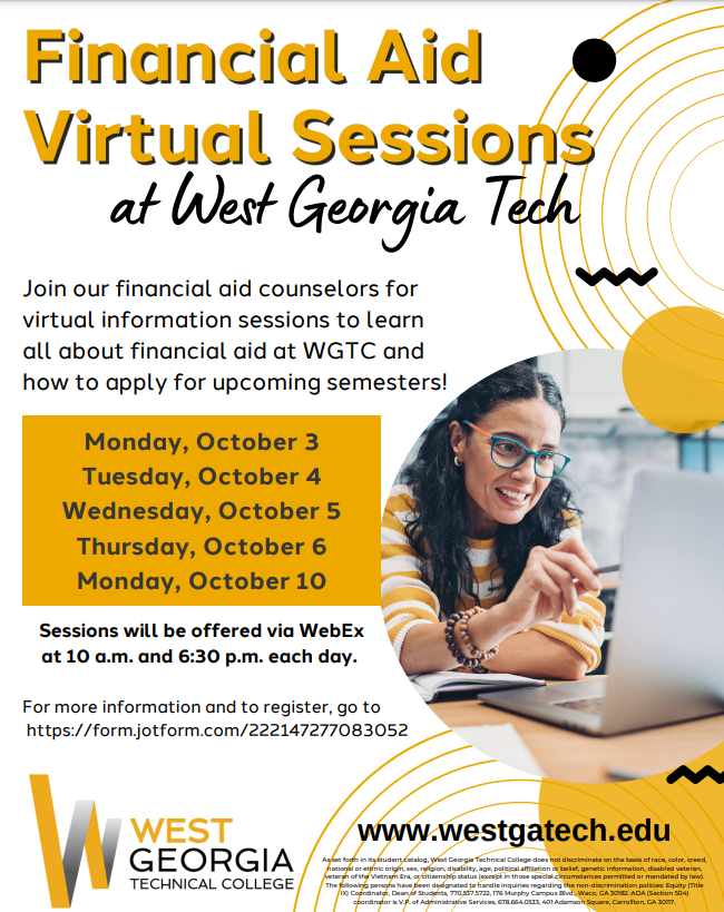 financial aid virtual sessions flyer